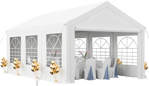 TRIUMPHKEY Marquee Gazebo with Sides 4m x 6m Waterproof Garden Party Tent, Heavy Duty Metal Frame Event Shelter with Side Panels for Weddings, BBQ, Outdoor Use, White