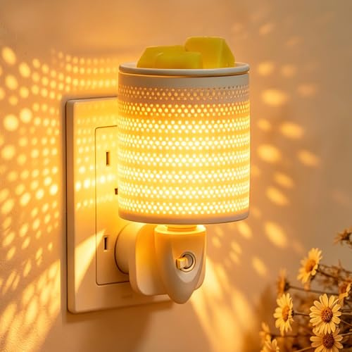 Electric Plug in Wax Melt Burner – UK Wall Socket, Ceramic Oil Burner with Night Light (Mini Hole)