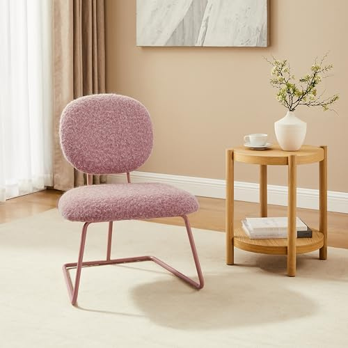 Zouron Akzentstuhl Rosa - Moderner Accent Chair Teddy-Sessel, Flauschiger Polsterstuhl mit rosafarbenen Metallbeinen ohne Armlehnen für Wohnzimmer Schlafzimmer Balkon