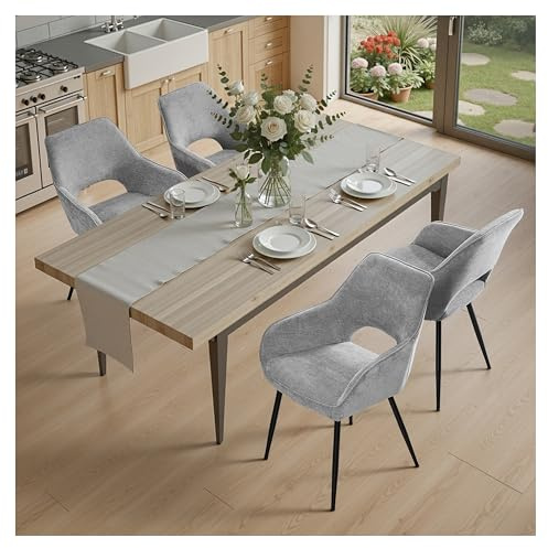 STOOLINK 4er Set Stühle Esszimmer Modern, Gepolsterter Esszimmerstühle aus Chenille, Küchenstühle mit Ausgeschnittener Rückenlehne, Polsterstühle mit Armlehnen für Esszimmer, Wohnzimmer - Grau
