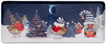 Maison & White Festive Forest Friends Rectangle Tray | M&W | Christmas Serving Tray for Food, Snacks & Drinks | Robins & Christmas Trees