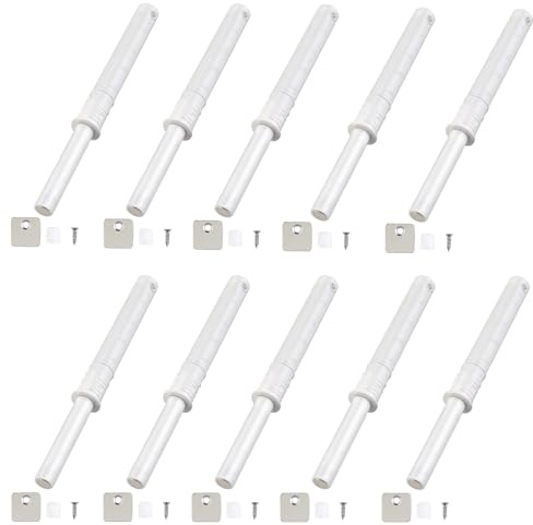 10 Pack Push to Open Door Catches, Push Door Closer Catches Latches Release, Magnetic Invisible Door Opener Press Device Hidden Rebound Cabinet Door Concealed Pull Free Handle, Long 107mm, White
