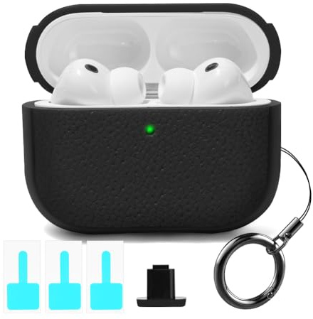 APXEL Cover per AirPods Pro 3 (2025), Custodia in Tpu Effetto Pelle, Case Protezione Antiurto Resistente a Graffi E Polvere, LED Visibile, Con Cordino E Strumento Di Rimozione, Nero
