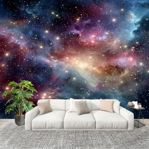 Vlies Fototapete Kinderzimmer Traumhaft Lebendig Sternenhimmel Moderne Vliestapete Wandtapete, Fototapeten für Schlafzimmer, Wohnzimmer, Bunt Kindertapete Wanddeko 250x175 cm