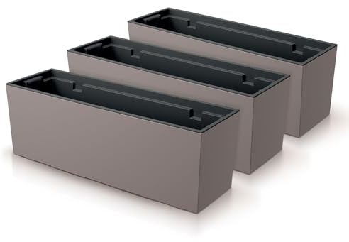 IMJ-Global - Set di 3 Fioriere da Esterno Grandi 58x18x19,5cm, Fioriera da Esterno in Plastica Moderni, Vaso da Esterno da Balcone Resistente alle Intemperie Perfette per Arredare Interni (Mocca)