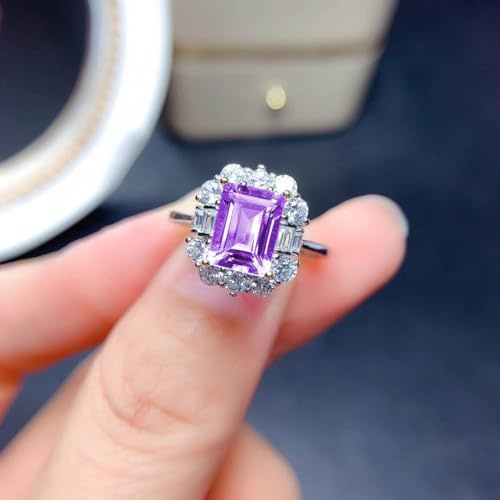 Ametist Cocktailringar Lila Justerbar OpenRainbow Ring Damförlovningsring Princess Cut Diamantring Färgglad diamantring（lila）