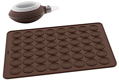 Lékué Kit repostería para hacer macarons, tapete + manga decomax + receta, silicona platino color marrón oscuro
