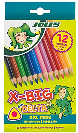 Jolly X-BIG Delta Buntstifte | 12 Extradicke Dreikant Farbstifte | Extrem Bruchsicher und Langlebig | Ungiftig | 12 Stück im Kartonetui