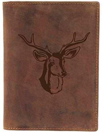 Greenburry Leder-Jagdscheinmappe mit Hirsch-Motiv - Leder Ausweisetui - 16,5x12x1 cm
