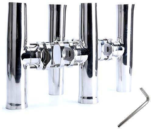 Amarine Made 4 Pcs Fishing Rod Holder, Stainless Tournament Style Clamp on Rod Holder, Rail Mount Fishing Pole Holder for Rails 1-1/4 to 2 Gimbal Pin at Bottom