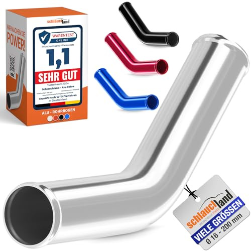 45° ALU-ROHRBOGEN AD-Ø 90mm silber Alurohr poliert & gebördelt | AUSWAHL FARBEN & GRÖSSEN | Alu-Rohr-Bogen DIN EN T6063 Grad Aluminium Rohr Winkel Motor KFZ LLK Bogen Turbo Schlauch-Verbinder