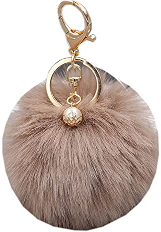 Shining crown Pom Pom KeyChain Fluffy Fur Ball Pearl Keyring Pendant Accessory Charm for Women Handbag Car Key with Giftbox