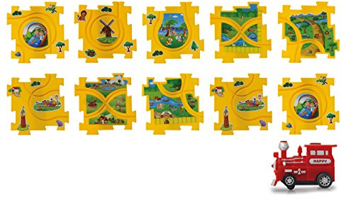JAMARA 460303 - Puzzle Dynamic Zoo-Schienennetz robustem Kunststoff - puzzeln und auf Knopfdruck fährt der Zug die gebaute Eisenbahnstrecke selbstständig ab