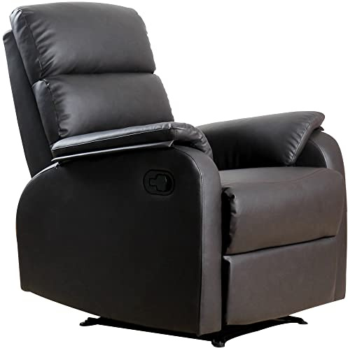 HOMCOM Poltrona Relax per Interni, Reclinabile Manualmente con Cuscino Imbottito, in Pelle PU e Acciaio, 75x82x99 cm, Marrone