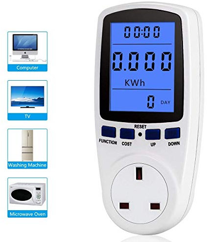 UK Plug Power Meter Electricity Usage Monitor Home Energy Volt Amps Watt Analyzer with Digital LCD Display Overload Protection