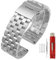 Kai Tian Premium 26mm Brushed Silver 5 Rows Double Locks Stainless Steel Watch Strap, Replacement Metal Watch Band Bracelet for Men Women