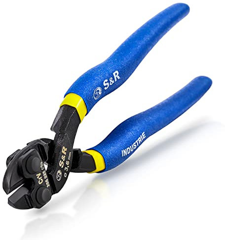 S&R Mini Bolzenschneider Klein und Stark 200 mm TIGER, induktionsgehärtete Schneidkante, 60 Chrom Vanadium, HRC 58-62, geschwungene Ergo-Griffe, Professionelle Kompakt Bolzenschere