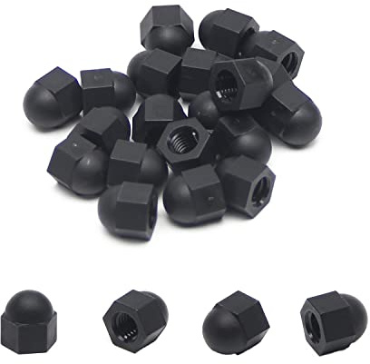 MroMax Acorn Sechskant-Hutmuttern M6 aus Nylon, dekorative Hutmutter für Schrauben, Bolzen, Schwarz, 20 Stück