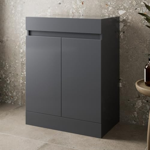 Modern Bathroom Floor Standing Vanity Unit Top Board Countertop Without Basin Grey Gloss Soft Close Double Door Storage Cabinet