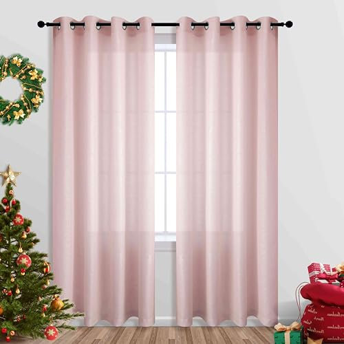 Rose Gold Bedroom Curtain 1 Single Panel Grommet Window Semi Sheer Privacy Light Filtering Sparkle Glitter Curtains for Girls Room Decor Closet Door Decoration Living Room 95 Inches Long Blush Pink