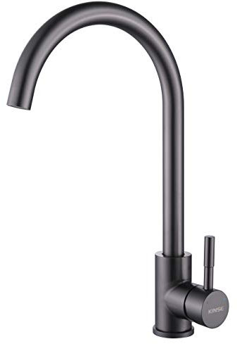 KINSE Robinetterie de Cuisine en Acier Inoxydable avec Levier Simple | Robinet d'Évier Pivotant à 360° | Gris métallisé