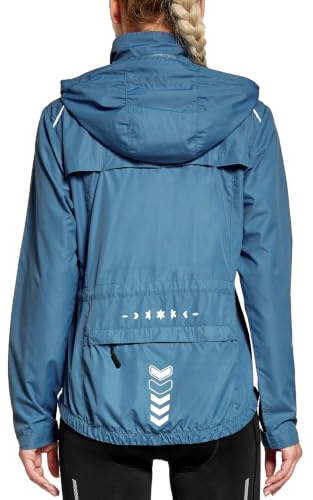 FitsT4 Sports Damen Fahrradjacke Radfahren Leichtgewicht Laufen Wanderjacke | Wasserabweisend Windbreaker Wanderjacke Reflektierend Trekking Regenjacke mit Kapuze Zusammenklappbar mit 5 Taschen