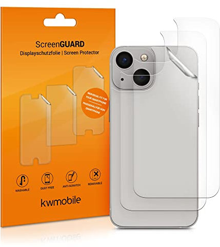 kwmobile Set of 3x Back Covers Compatible with Apple iPhone 13 / iPhone 14 - Back Screen Protector Pack Transparent Protective Films