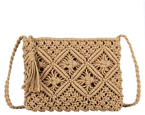 LHHMZ Damen Handgemachte Strand Crossbody Handtasche aus Stroh Sommer Strand Umhängetaschen Kleine aus Stroh