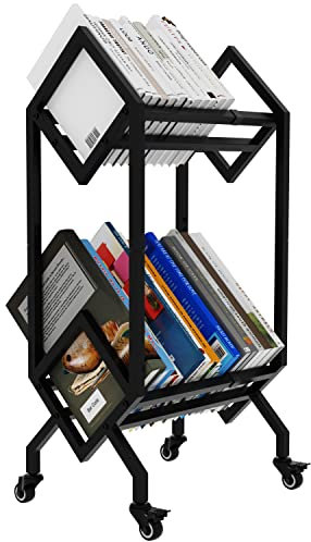 VEDECASA Bücherregal, industrielles Metall-Bücherregal, 2 Etagen, Halter mit Rollen, modernes stilvolles Design, Zeitschriften, Akten, Album, Rezeptbuch, Aufbewahrung, Organizer für Sofa, Bett, neben