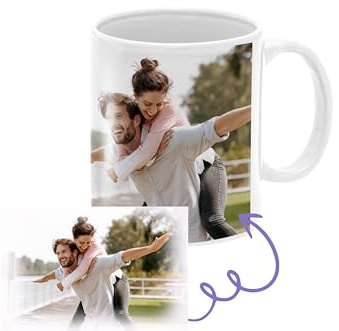 C&P Taza Personalizada con Tu Foto y Texto, Regalo Original y Emotivo para Cualquier Ocasión, 350 ml Blanca Brillante