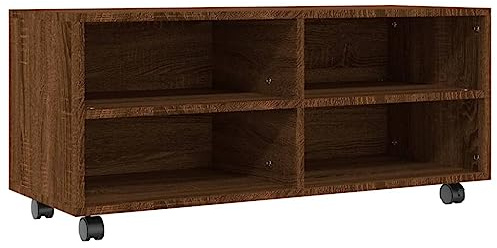 vidaXL TV Schrank, Fernsehschrank mit 4 offenen Fächern, Lowboard mit Rollen, HiFi Schrank TV Möbel Fernsehtisch, Braun Eiche Holzwerkstoff