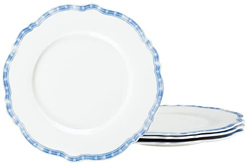 fanquare Piatti da Colazione in porcellana da 4 Persone, Piatto Rotondo con Foglie ed Erba Blu per Regalo e Casa, Piattino Piano Gourmet per Dolce, Frutta, Pane, Insalata, Antipasti 20cm (Stella blu)