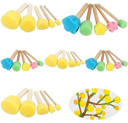 Lonimia Schwammpinsel, Malerei Schwamm Pinselset aus Schaumstoff Schwammstupf Pinsel Set Schaumstoff Stupfpinsel zum Malen für Malerei Handwerk Keramik DIY Malerei Werkzeuge Packung (27 Stück)