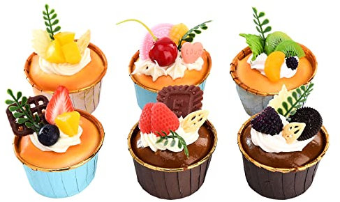 Fonzci 6 Stück Gefälschte Cupcake-Modell-Dekoration, Künstlicher Kuchen mit Streuseln und Zuckerguss, PU-Fake-Food-Modell, Künstlicher Simulationskuchen, Cupcake-Dessert für Dekoration,(6 Stück)
