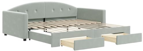 vidaXL Tagesbett, Sofabett Ausziehbar mit Schubladen, Gästebett Schlafsofa für Schlafzimmer Wohnzimmer, Sofa Ausziehbett, Hellgrau 100x200cm Samt