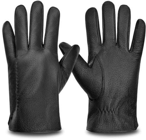 Harssidanzar Mens Leder Handschuhe für kaltes Wetter,Winter Warme Handschuhe,HM003EU,Schwarz,Größe S