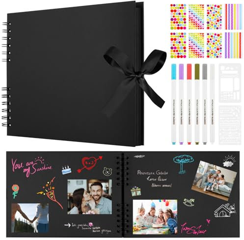 Aolso Fotoalbum Zum Selbstgestalten, 30 schwarze Seiten DIY-Erinnerungsalbum, 29,5 x 21,5 cm DIY Fotoalbum für Baby, Scrapbook Fotoalben, Retro Fotoalbum für Geburtstag, Abschlus (Schwarz)