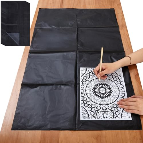 Dinifee 5 Blatt großes Kohlepapier zum Durchzeichnen von Graphit-Transferpapier, gewachstes Kohle-Transferpapier für Holz, Papier, Leinwand, Holzbearbeitungsmuster, Stoff, Skizzen, Zeichnen, Schwarz