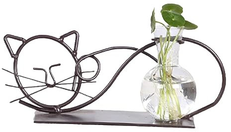 HOOTNEE Cat Shaped Rack Vase Kreativer Hydroponik Blumentopf Mit Eisenrahmen Für Pflanzen Im Büro Und Zuhause Inkl Transparentem Glasbehälter Ohne Pflanzen Und Blumen