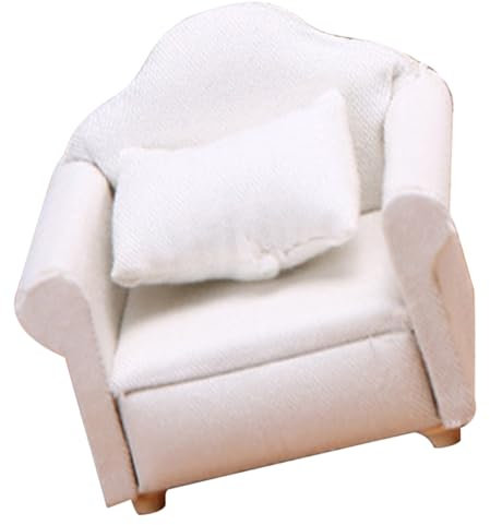BESTonZON Miniaturschaukel Sofa Aus Holz Für Puppenhaus Weißes Einzelsofa Mit Kissen Für Puppenmöbel Puppenhaus Dekoration Kinderspielzeug Im Maßstab