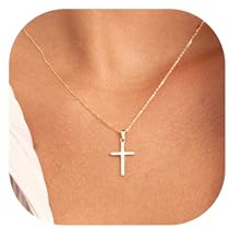 TINGN Gold Kreuz Kette Damen, 14K Gold Vergoldet Kette mit Kreuz Anhänger Elegante Choker Halskette Christentum Schmuck Damen Taufe Christliche Geschenke für Frauen Mädchen