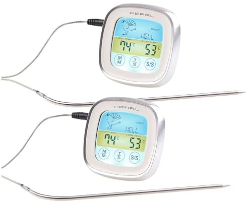 Rosenstein & Söhne Ofen Thermometer: 2er-Set Braten- & Ofenthermometer, Touch-Display, Timer, bis +250 °C (Digitale Braten & Ofenthermometer, Garstufen Thermometer)