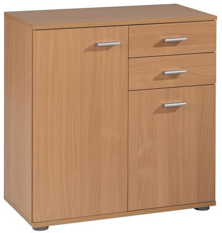Home4You Kommode mit 2 Türen und 2 Schubladen - Buche Dekor - 71 cm breit - Sideboard Mehrzweckschrank