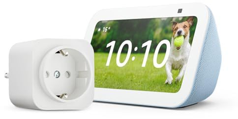 Echo Show 5 (Ultimo modello) | Azzurro + Amazon Basics Presa intelligente, compatibile con Alexa - Kit di base per Casa
