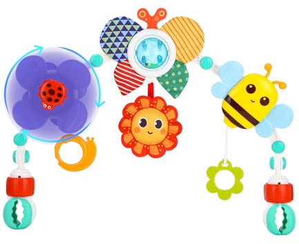 TIDEVAN Kinderwagen Spielzeug, Spielbogen für Kinderwagen Kinderwagenkette Spielzeug Baby 0-12 Monate für Bett, Laufstall, Babyschale & Autositz- Motorikspielzeug für Babys und Kleinkinder (Biene)