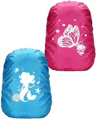 KGDUYC Housse Sac a Dos Impermeable Réfléchissante 35L,Protection Sac à Dos,Protege Sac a Dos Réfléchissante,Housse Pluie Réutilisable pour Camping Randonnée Voyage Cyclisme Motif (sirène/papillon)
