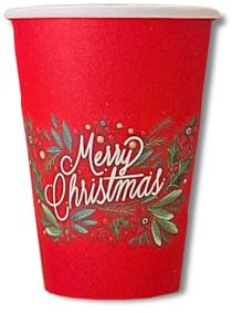MAQA 50 vasos de papel navideños Merry Christmas 200 ml – Biodegradables compostables para café, mesa de Navidad, fiestas, desechables, diseño elegante y ecológico