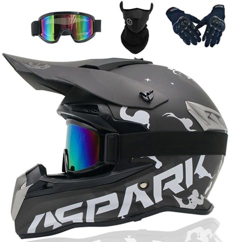 PAESCOY Motocross Helm Kinder Erwachsene Dirt Bike Offroad Cross Helms Herren ATV Motocross Helm Jugend Motorradhelm MX Enduro Full Face MTB Helm Mit Brille Maske Handschuhe Downhill Helm,Color/H-XXL