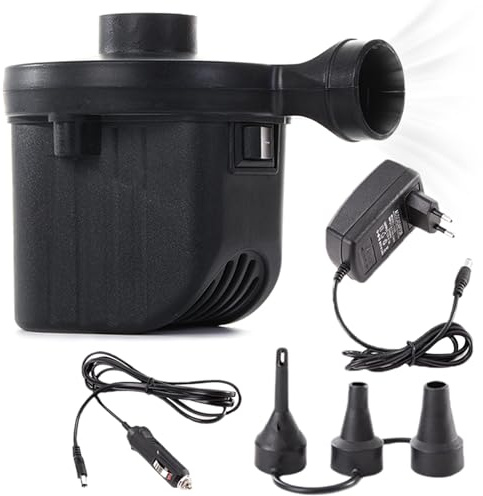 Elektrisk luftpump, uppblåsare, elektrisk pump med 3 bussar, AC 240 V/DC 12 V, 5K Pa, 2-i-1 elektrisk luftpump med snabb uppblåsning och tömning för madrasser och uppblåsbara