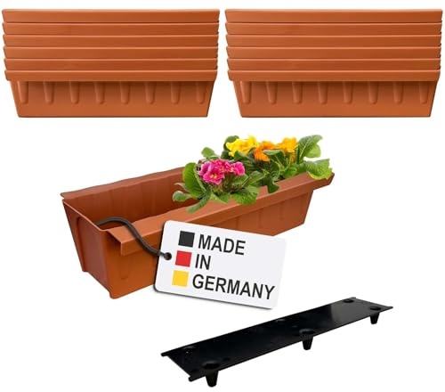 Hossi's Wholesale 12 europaletter blomlådinsatser | med hängsystem för upphängning | 37,3 cm terrakotta | planteringslåda för europeisk pallpall | Balkonglåda | blomkruka | extremt stabil